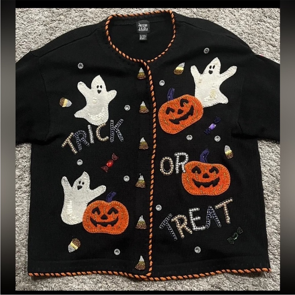 Vintage Halloween Knit Cardigan Sweater Black Size 26/28